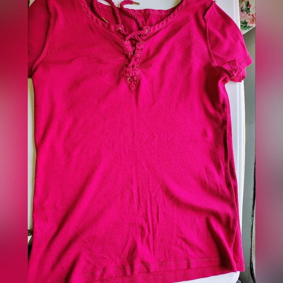 Lauren Ralph Lauren top blouse V-neck tie, cotton casual outfits Colorful Large. - Picture 8 of 11